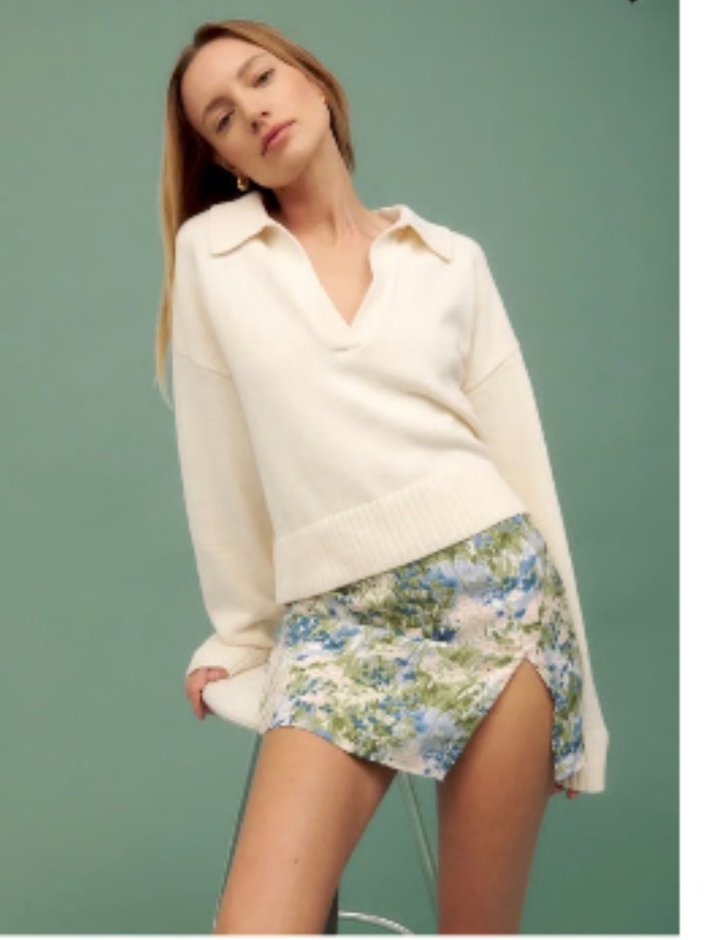 Reformation Floral Mini Skirt in Green, Blue and Cream